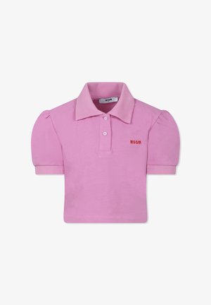 Polo shirt in lichtroze katoen met korte pofmouwen, kraag en knoopsluiting met drie knopen. Kenmerkt zich door het rode "MSGM" logo op de borst.