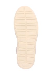 Lichtgekleurde zool van schoeisel met een gestructureerd rubberpatroon, met horizontale en verticale groeven voor grip. Gemarkeerd met maat 37 en het merklogo.