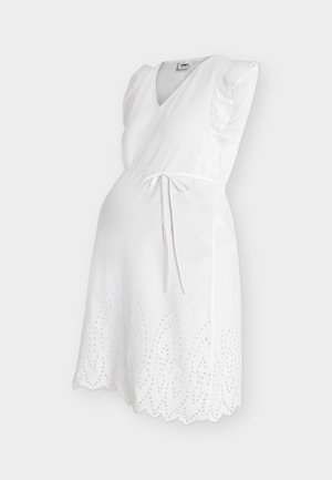 ONLY MATERNITY, OLMTULUM FRILL VNECK EMB  - Vapaa-ajan mekko - bright white