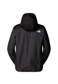 Veste noire à capuche avec le logo The North Face sur le haut du dos, vue arrière avec manches longues et ourlet légèrement élastique.
