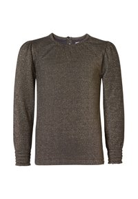 Langärmliges Oberteil in Dunkelgrau mit metallic-goldenen Mustern. Mit gerafftem Ausschnitt und elastischen Bündchen. Glattes, leicht strukturiertes Gewebe.