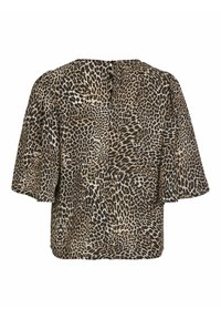 Top con stampa leopardata a maniche corte, caratterizzato da una vestibilità rilassata, dettaglio a chiave sul retro e un tessuto leggero e testurizzato nei toni marrone e crema.
