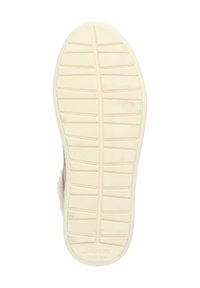 Semelle de chaussure avec une semelle en caoutchouc blanc dotée d'une texture, d'un motif de grip et d'un logo de marque. Taille indiquée comme 37.