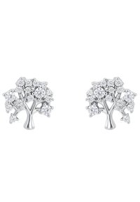 Söljtonade träörhängen med intrikata mönster och klara kristalldetaljer som skapar en glittrande effekt på de detaljerade grenarna och bladen.