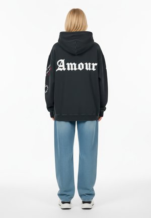 GOTHIC EMBROIDERY HEAYVWEIGHT UNISEX OVERSIZED  - Felpa con cappuccio - washed black
