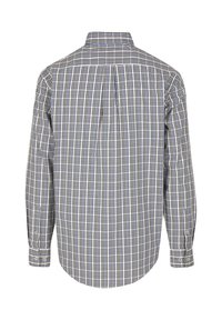 Langarmshirt mit einem blau-weißen Karomuster. Hergestellt aus leichtem Stoff mit klassischem Kragen und Knopfmanschetten.
