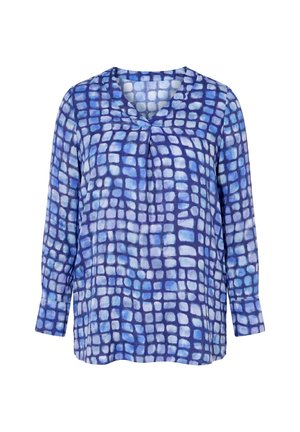 Ulla Popken, GEOMETRIC BATIK PRINT LONG SLEEVE SATIN BLOUSE - Blouse - dark marine