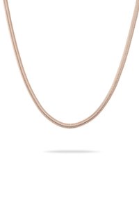 Halskette aus roségoldfarbenem Metall mit einem flexiblen, glatten Kettendesign und einem leichten Glanz; runde und flache Form ohne sichtbare Verzierungen.