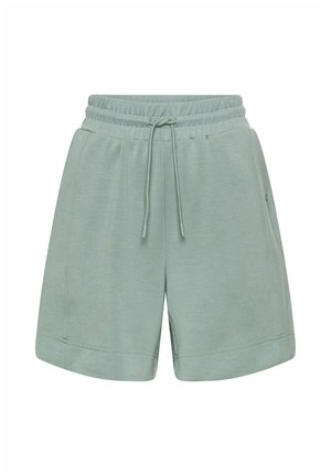 Hellgrüne legere Shorts mit elastischem Bund, verstellbarem Kordelzug, Seitentaschen und abgestepptem Saumdetail.