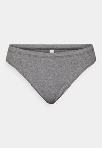 Szare bawełniane bikini o gładkiej fakturze, z niskim stanem i trójkątnym kształtem. Posiada minimalistyczny design bez wzorów.