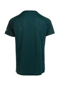 Kortärmad träningsskjorta i mörkgrön, med rund hals, slät yta och reflexlogotyp på vänster ärm.