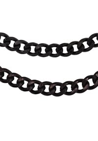 Due catene metalliche nere con maglie intrecciate; la catena superiore ha una finitura lucida, mentre la catena inferiore ha una texture opaca.