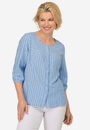BLUSE, LEINENMIX, STREIFEN, RUNDHALS, 3/4-ÄRMEL - Bluse - light blue