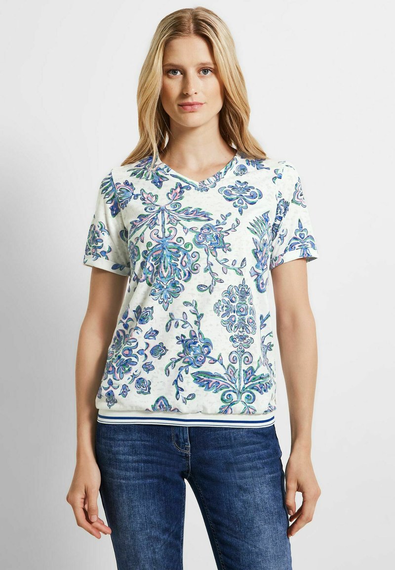 T-shirt Manches Courtes Femme Blanc - Effet Burn Out Avec Motifs Noirs Et Broderies Perles - Taille S, état Excellent