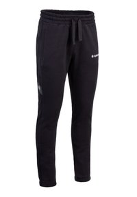 Schwarze Jogginghose aus weichem Stoff, mit einem elastischen Bund und Kordelzug, Seitentaschen und Logodetail am Bein.
