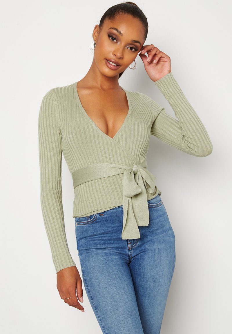 Bubbleroom - KNITTED RIB WRAP TOP - Svetr - green, Zvětšit