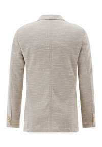 Beige Blazer aus strukturiertem Stoff. Mit Reverskragen, langen Ärmeln und drei Knöpfen an jedem Manschette. Saubere, maßgeschneiderte Silhouette.