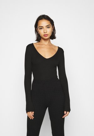 V NECK BODYSUIT - T-shirt à manches longues - black