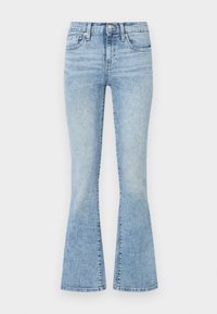Lyseblå slengjeans i denim, med midjehøyde, fem lommer og subtilt falmet tekstur med ton-i-ton søm.