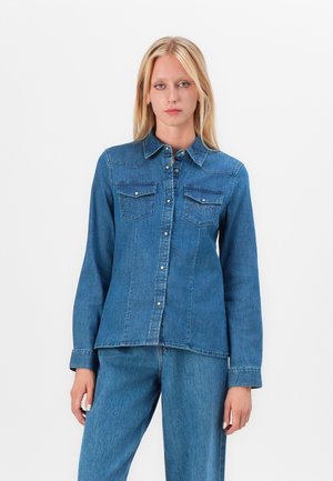 ONLSASIA RHINESTONE - Button-down blouse - medium blue denim