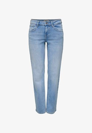 Svijetloplave traperice ravnog kroja, sa pet džepova i patentnim zatvaračem. Tkanina je mekana s blago izblijeđenim završetkom.