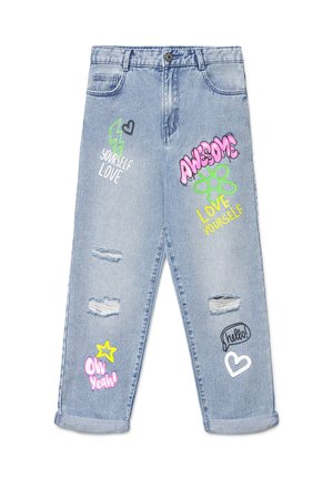 MOM CON STAMPA E STRAPPI - Jeans baggy - var blu denim medio