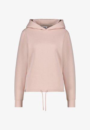 Felpa rosa chiaro realizzata in tessuto morbido, con un cordoncino all'orlo, maniche lunghe e un ampio cappuccio. Texture liscia con polsini a coste.