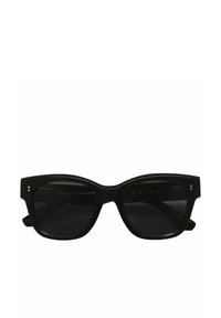 Ochelari de soare negri cu un design îndrăzneț în stil cat-eye, fabricați din plastic, cu lentile închise la culoare și două puncte de accent pe partea din față a fiecărui braț.