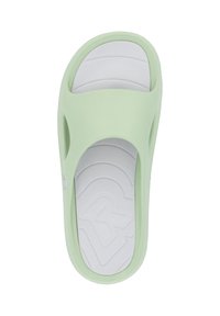 Sandale de glisse vert clair avec une ouverture à l'avant, un design arrondi et une semelle intérieure texturée blanche. Dotée de découpes sur les côtés pour une meilleure respirabilité.