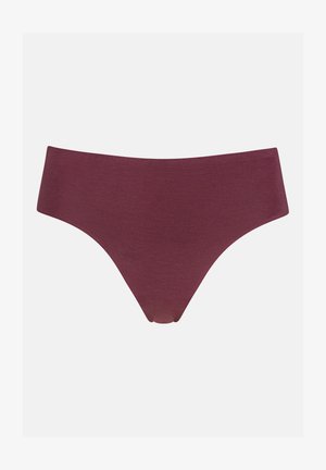 Culotte de bikini en coton bourgogne avec une texture lisse, une taille élastique et un design couvrant. Pas de motifs ou d'accents visibles.