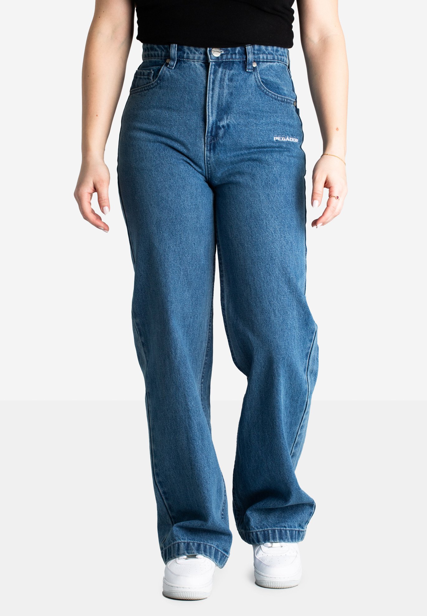 Pegador NADDY WIDE LEG Straight leg jeans washed mid blue/blue
