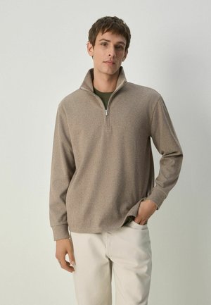 REGULAR FIT LONG SLEEVE QUARTER ZIP - Svetrík - neutral brown dogtooth