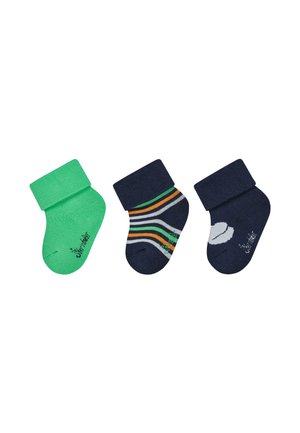 Sterntaler, BABY SOCKEN MIT UMSCHLAG 3ER PACK UNI, RINGEL UND ELEFANT - Socks - leuchtgrün