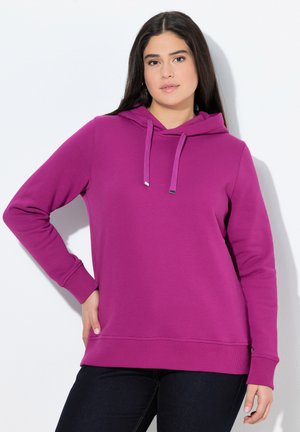 Lila Hoodie aus weichem Material mit einer Kordelzugkapuze, gerippten Bündchen und Saum. Gerade geschnittenes Design, das keine sichtbaren Muster oder Akzente aufweist.