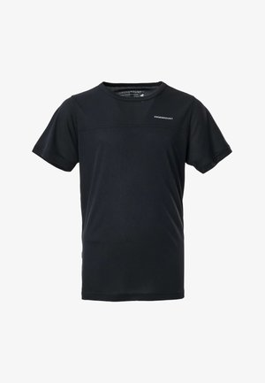 Crna sportska majica kratkih rukava s okruglim izrezom i malim logotipom "Swedemount" na gornjem lijevom dijelu prsa.