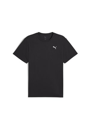 Zwarte T-shirt van katoen, met een ronde hals en korte mouwen, met een klein wit Puma-logo op de linkerborst gedrukt.