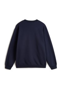 Sudadera azul marino con cuello redondo, mangas largas y un corte relajado. Fabricada con una suave mezcla de algodón con una textura lisa.