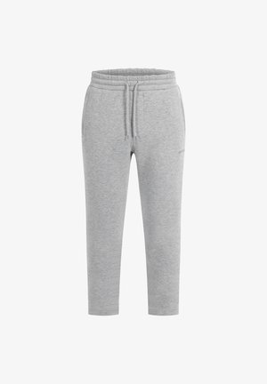 Pantaloni sportivi grigi realizzati in morbido tessuto, con vita elastica e coulisse, tasche laterali e design con gamba affusolata.