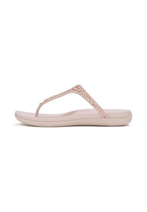 Lichtroze teenslipper met een gevoerde zool en versierde bandjes met kleine ronde decoratieve studs.