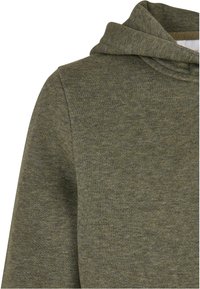 Felpa con cappuccio verde scuro dal tocco morbido, caratterizzata da una tasca a marsupio e un design rilassato. Coulisse regolabile nel cappuccio.
