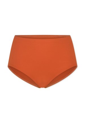 High-waisted seamless orange women's underwear with a smooth finish and subtle diamond-patterned edges.