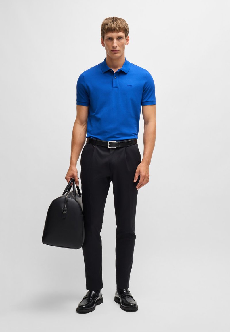 blue dress pants with polo James II golf polo shirt