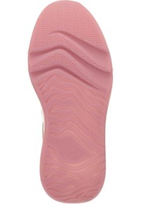 Pink rubber shoe sole with wavy tread pattern, labeled with the size "28" and "superfit" embossed. Smooth texture with rounded edges.
