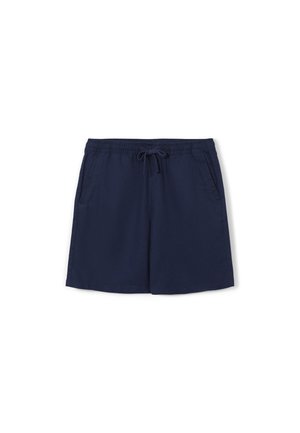 Pantaloni corti in cotone blu navy con vita elastica, cordoncino e due tasche laterali. Design semplice e uniforme con una vestibilità rilassata.