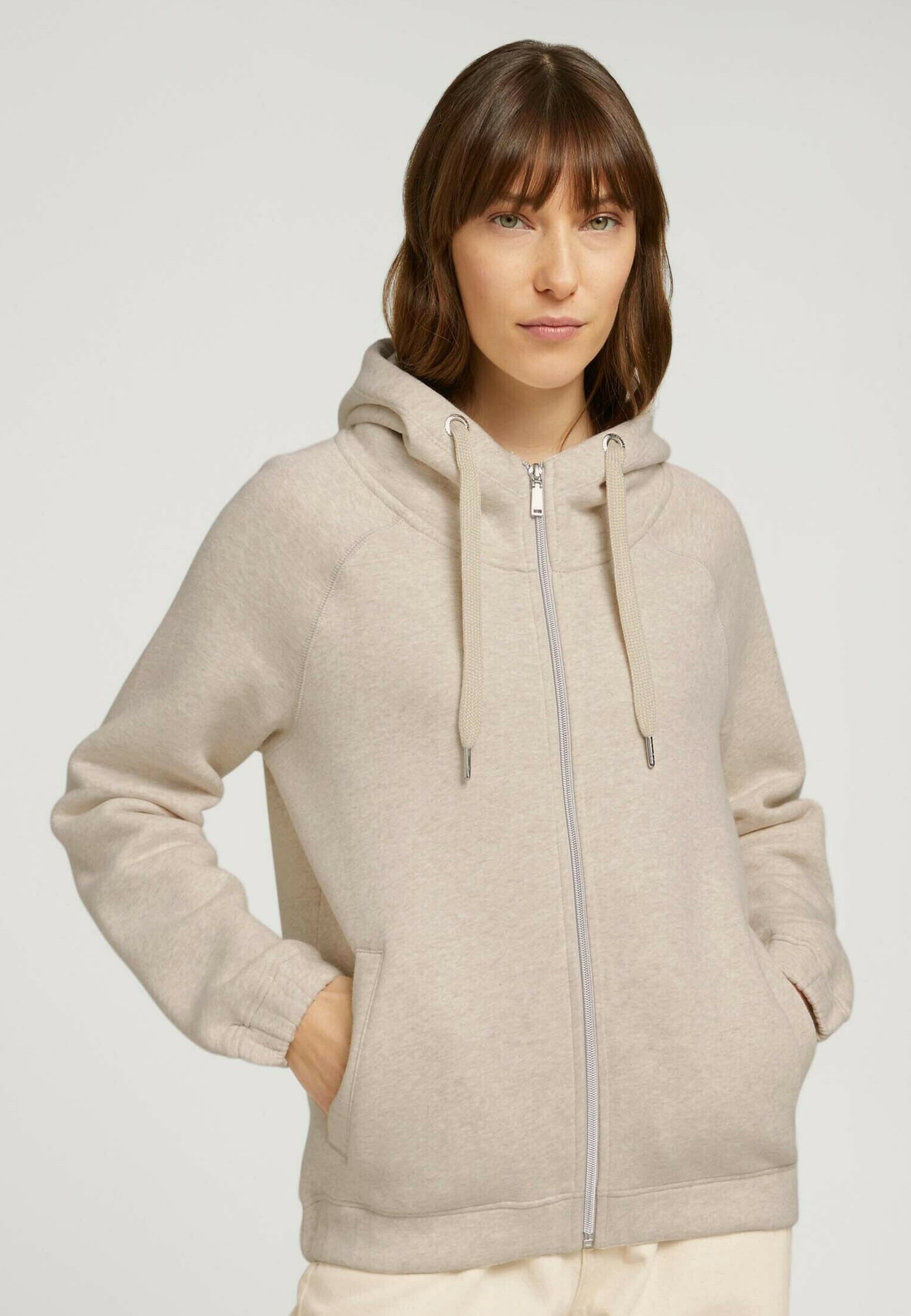TOM TAILOR MELIERTE MIT KAPUZE - Sweatjacke - cold beige melange/beige -  Zalando.at