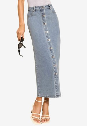 Friends Like These BUTTON THROUGH - Denim skirt - light blue