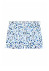Pantaloni scurți de baie cu un model marin alb și albastru, talie elastică cu șnur, material ușor și o croială lejeră.