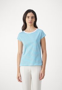 Mads Nørgaard STRIPE TEASY TEE - T-Shirt print - brilliant white/mediterranian blue