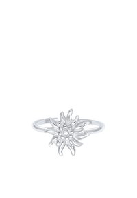 Sterling silverring som har en detaljerad solstråledesign med texturerade strålar och små pärlaccenter, tunn band med en polerad yta.