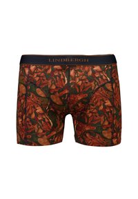 Herrens boxerbriefs med kamouflage-mönster av höstlöv och svart midjeband med "Lindbergh"-logotyp i brunt.